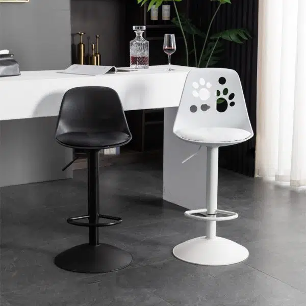 Contemporary Scandinavian Curved PU Leather Plastic Height Adjustable Swivel Bar Stool Cat Paw Back Footrest For Dining Room - Image 18
