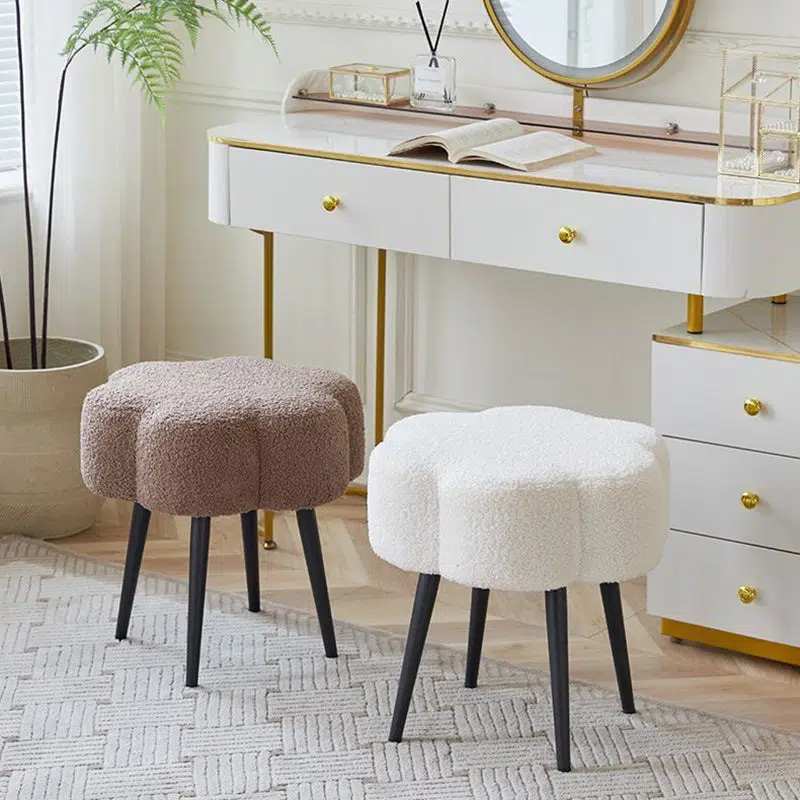 DFM-Chair-FL03821-10.jpg Contemporary Creative Cloud Shape Lambswool Carbon Steel Frame Low Stool For Bedroom - Image 16