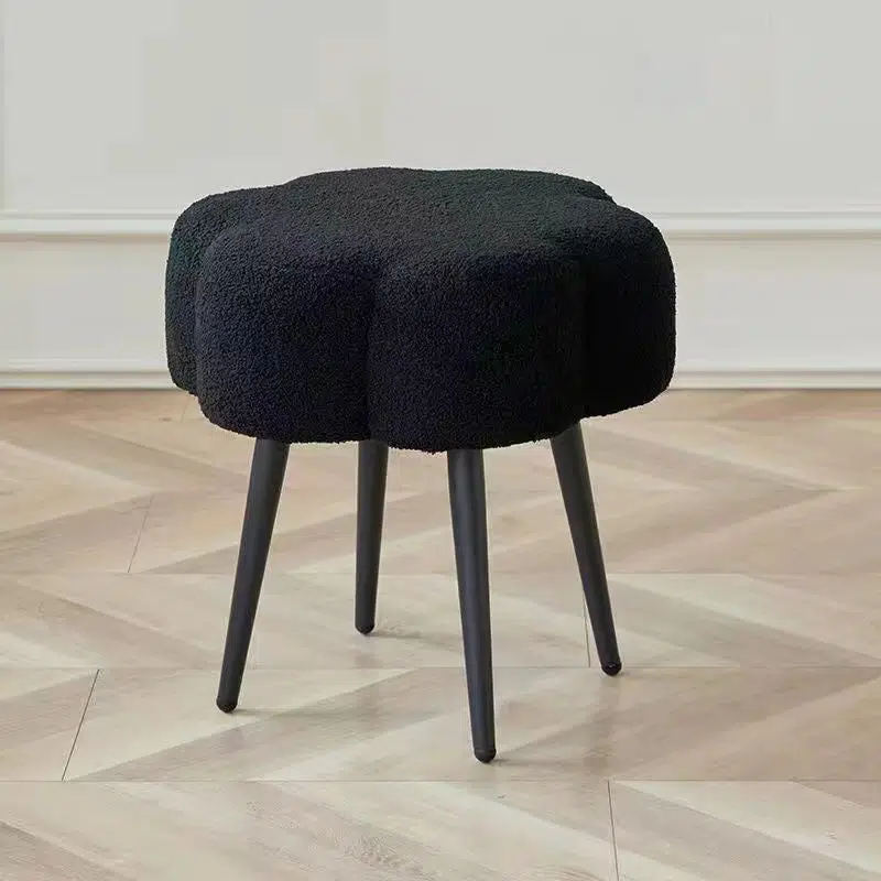 DFM-Chair-FL03821-2.jpg Contemporary Creative Cloud Shape Lambswool Carbon Steel Frame Low Stool For Bedroom - Image 2