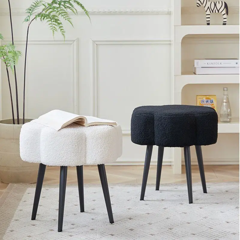 DFM-Chair-FL03821-9.jpg Contemporary Creative Cloud Shape Lambswool Carbon Steel Frame Low Stool For Bedroom - Image 15