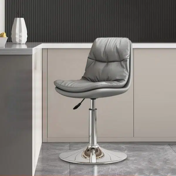 Contemporary Luxury Leather Upholstered Round Metal Base Height Adjustable Swivel Bar Stool Footrest For Dining Room - Image 3