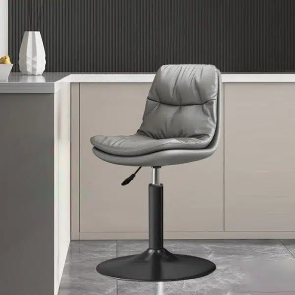 Contemporary Luxury Leather Upholstered Round Metal Base Height Adjustable Swivel Bar Stool Footrest For Dining Room - Image 8