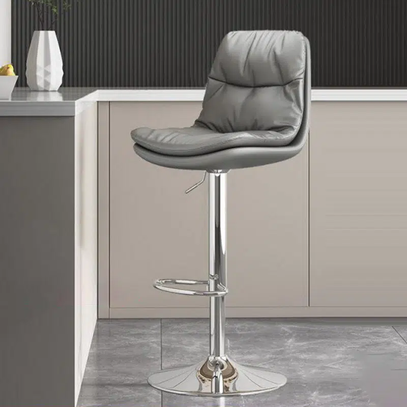 DFM-Chair-FL03823-2.jpg Contemporary Luxury Leather Upholstered Round Metal Base Height Adjustable Swivel Bar Stool Footrest For Dining Room - Image 1