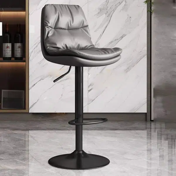 Contemporary Luxury Leather Upholstered Round Metal Base Height Adjustable Swivel Bar Stool Footrest For Dining Room - Image 9