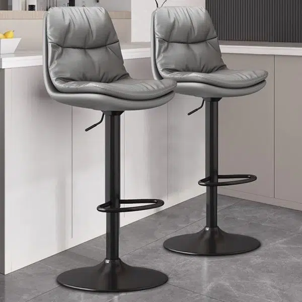 Contemporary Luxury Leather Upholstered Round Metal Base Height Adjustable Swivel Bar Stool Footrest For Dining Room - Image 11