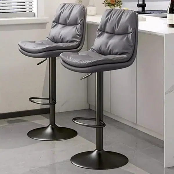 Contemporary Luxury Leather Upholstered Round Metal Base Height Adjustable Swivel Bar Stool Footrest For Dining Room - Image 12