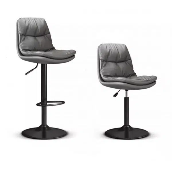 Contemporary Luxury Leather Upholstered Round Metal Base Height Adjustable Swivel Bar Stool Footrest For Dining Room - Image 13