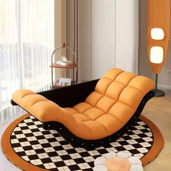 Contemporary Nordic Curved Fabric Upholstered Wood Recliner For Living Room - Image 6