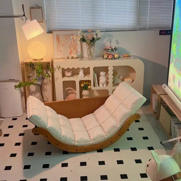 Contemporary Nordic Curved Fabric Upholstered Wood Recliner For Living Room - Image 2