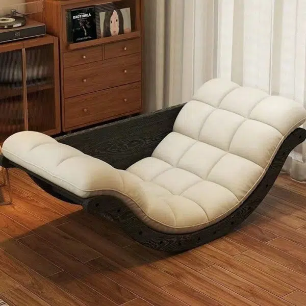 Contemporary Nordic Curved Fabric Upholstered Wood Recliner For Living Room - Image 5