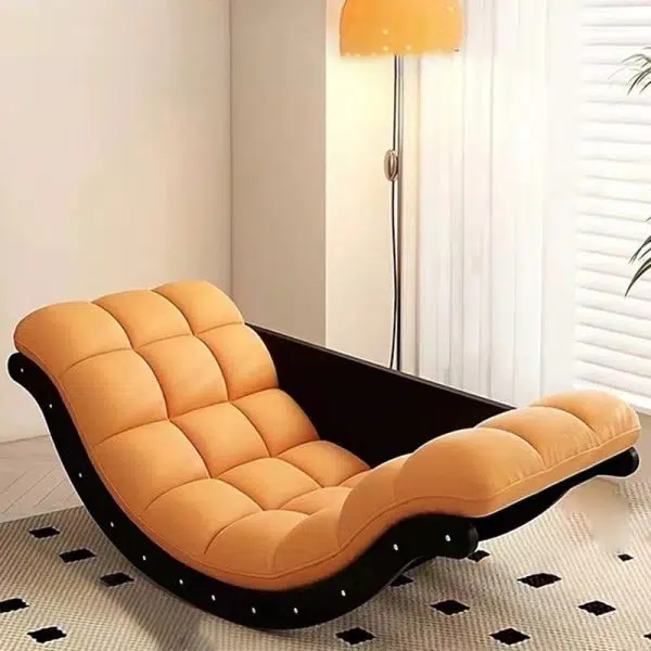 Contemporary Nordic Curved Fabric Upholstered Wood Recliner For Living Room - Image 7