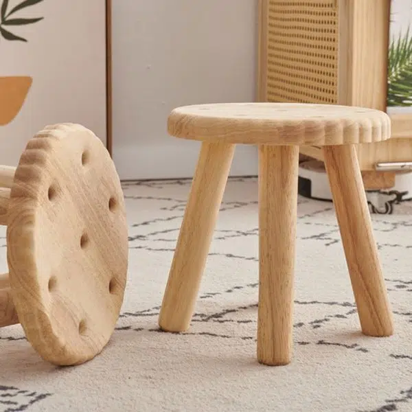 Contemporary Creative Biscuit Solid Wood Round Low Stool For Living Room - Image 13
