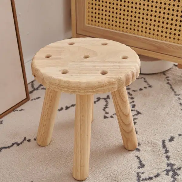 Contemporary Creative Biscuit Solid Wood Round Low Stool For Living Room - Image 3