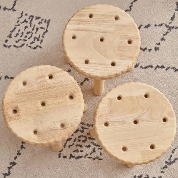 Contemporary Creative Biscuit Solid Wood Round Low Stool For Living Room - Image 6