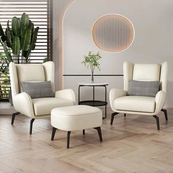 Contemporary Scandinavian Nappa Leather Upholstered Accent Chair Wingback Flared Arm For Living Room - Image 8