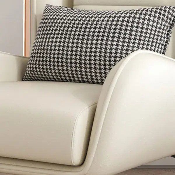 Contemporary Scandinavian Nappa Leather Upholstered Accent Chair Wingback Flared Arm For Living Room - Image 5