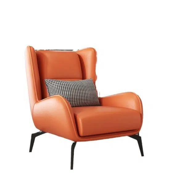 Contemporary Scandinavian Nappa Leather Upholstered Accent Chair Wingback Flared Arm For Living Room - Image 12