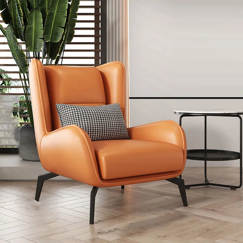 DFM-Chair-FL03887-4.jpg Contemporary Scandinavian Nappa Leather Upholstered Accent Chair Wingback Flared Arm For Living Room - Image 1