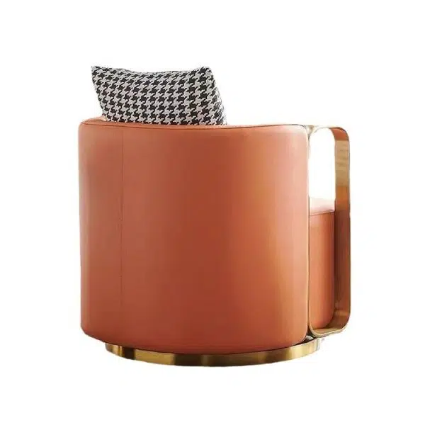 Contemporary Scandinavian Round Nappa Leather Swivel Accent Chair Backrest For Living Room - Image 12