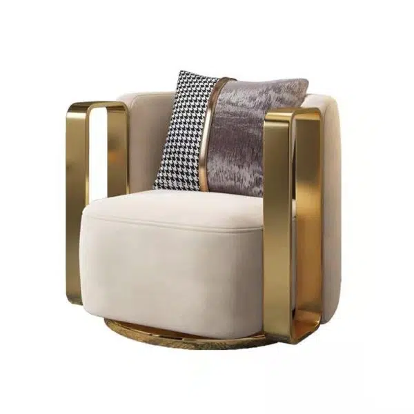 Contemporary Scandinavian Round Nappa Leather Swivel Accent Chair Backrest For Living Room - Image 13