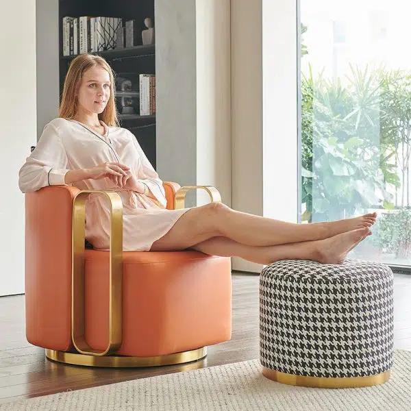 Contemporary Scandinavian Round Nappa Leather Swivel Accent Chair Backrest For Living Room - Image 10