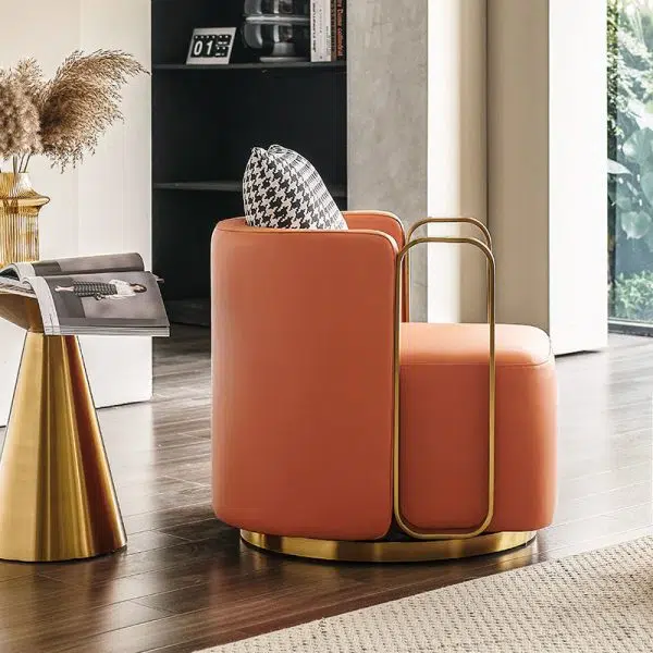 Contemporary Scandinavian Round Nappa Leather Swivel Accent Chair Backrest For Living Room - Image 9