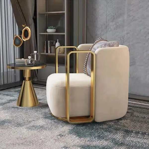 Contemporary Scandinavian Round Nappa Leather Swivel Accent Chair Backrest For Living Room - Image 8