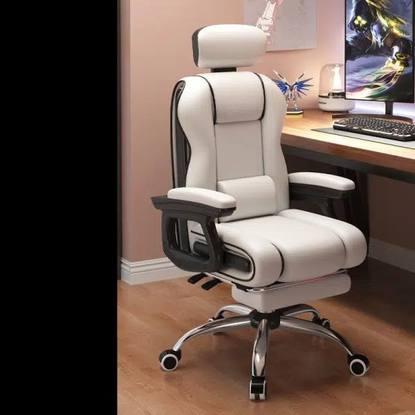 Contemporary Luxury Leather Gaming Chair Adjustable Backrest Armrest Mobile Casters For Study - Image 7