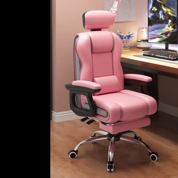 Contemporary Luxury Leather Gaming Chair Adjustable Backrest Armrest Mobile Casters For Study - Image 8