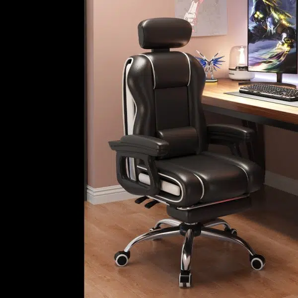 Contemporary Luxury Leather Gaming Chair Adjustable Backrest Armrest Mobile Casters For Study - Image 6
