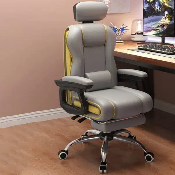 Contemporary Luxury Leather Gaming Chair Adjustable Backrest Armrest Mobile Casters For Study - Image 2