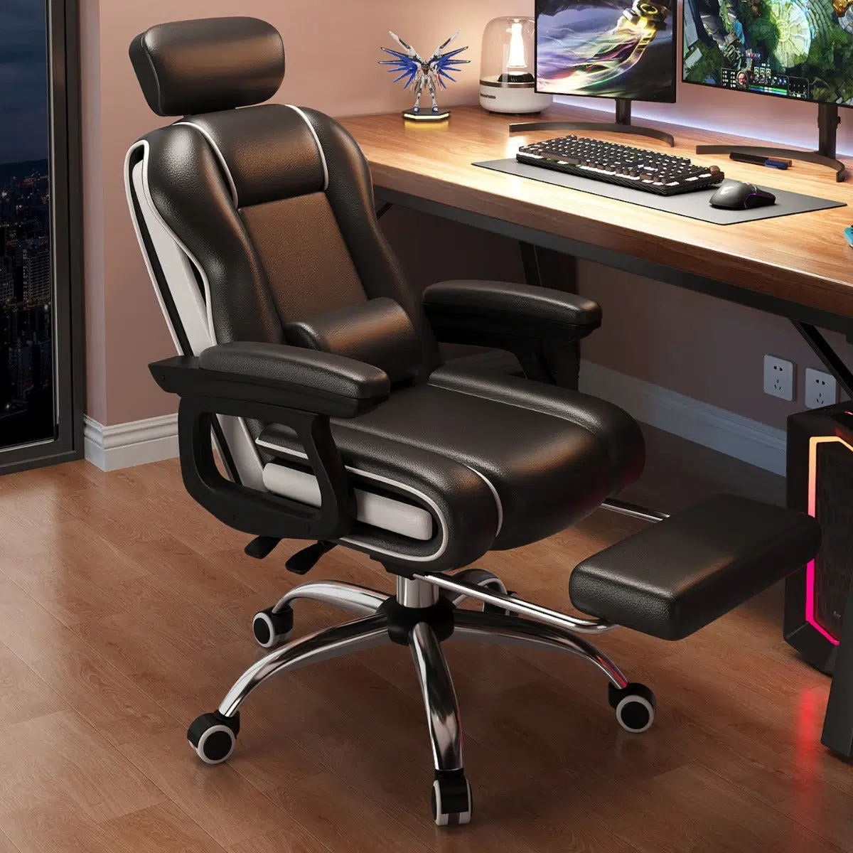 DFM-Chair-FL03890-8.jpg Contemporary Luxury Leather Gaming Chair Adjustable Backrest Armrest Mobile Casters For Study - Image 1