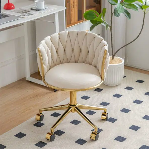 Contemporary Luxury Round Velvet Adjustable Height Vanity Stool Tufted Backrest For Bedroom - Image 14