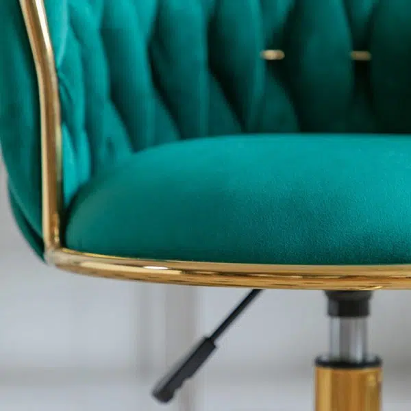 Contemporary Luxury Round Velvet Adjustable Height Vanity Stool Tufted Backrest For Bedroom - Image 4