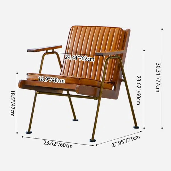 Contemporary Luxury Square Faux Leather Metal Legs Accent Chair Backrest Armrest For Living Room - Image 4