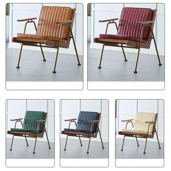 Contemporary Luxury Square Faux Leather Metal Legs Accent Chair Backrest Armrest For Living Room - Image 28