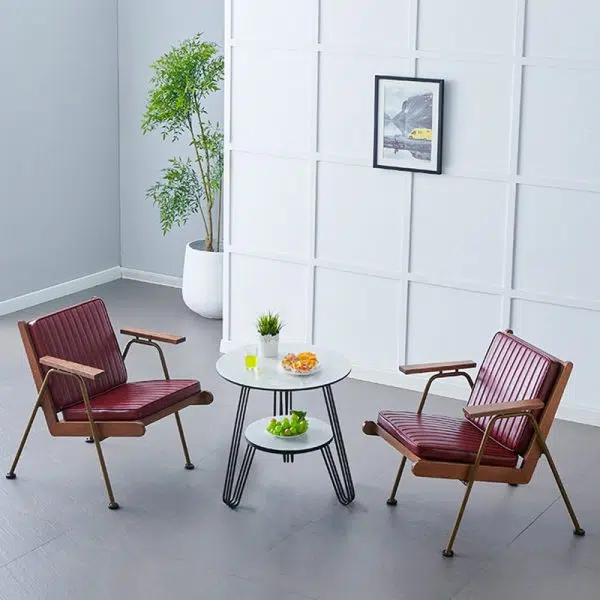 Contemporary Luxury Square Faux Leather Metal Legs Accent Chair Backrest Armrest For Living Room - Image 13