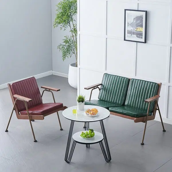 Contemporary Luxury Square Faux Leather Metal Legs Accent Chair Backrest Armrest For Living Room - Image 14