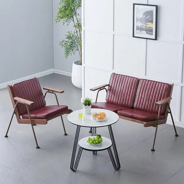 Contemporary Luxury Square Faux Leather Metal Legs Accent Chair Backrest Armrest For Living Room - Image 15