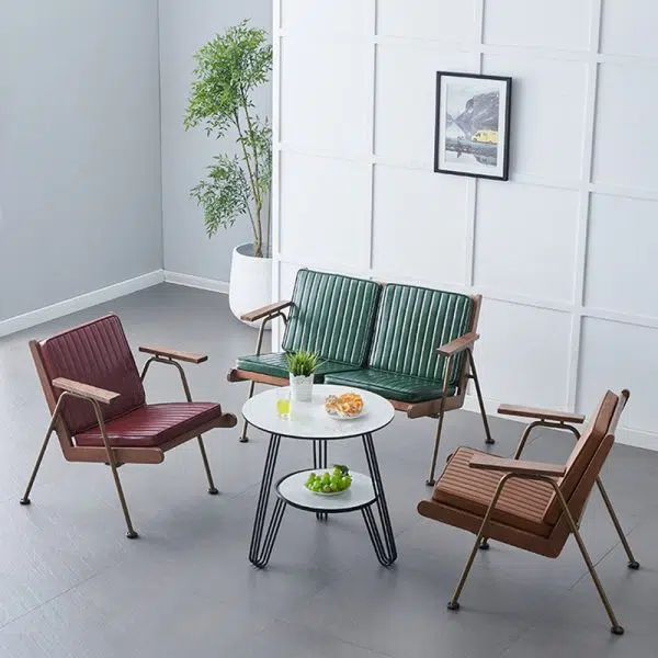 Contemporary Luxury Square Faux Leather Metal Legs Accent Chair Backrest Armrest For Living Room - Image 16