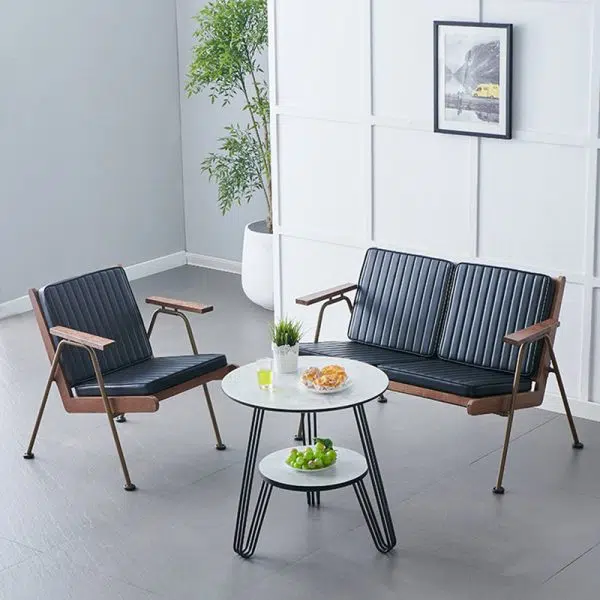 Contemporary Luxury Square Faux Leather Metal Legs Accent Chair Backrest Armrest For Living Room - Image 17