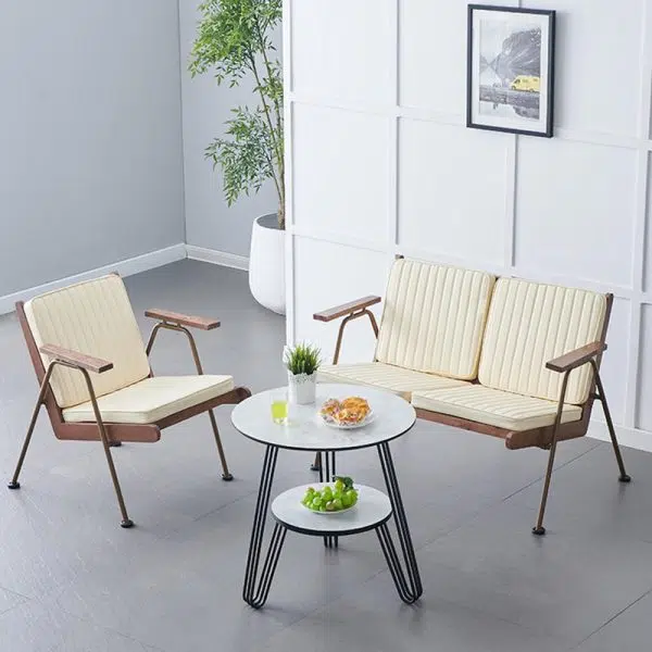 Contemporary Luxury Square Faux Leather Metal Legs Accent Chair Backrest Armrest For Living Room - Image 18