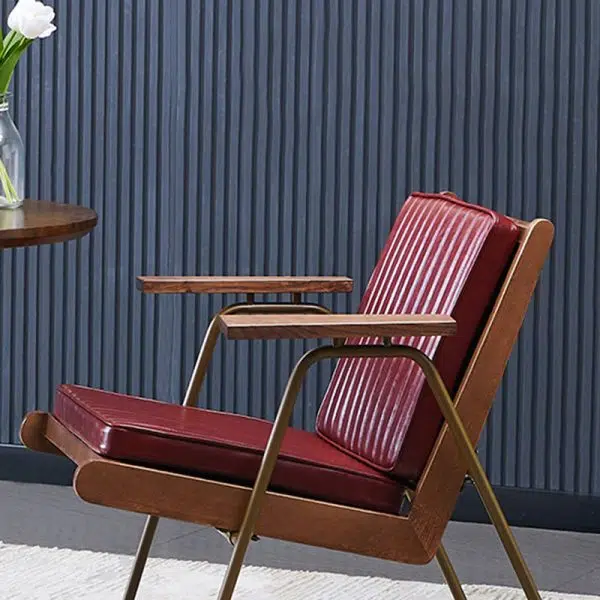 Contemporary Luxury Square Faux Leather Metal Legs Accent Chair Backrest Armrest For Living Room - Image 9