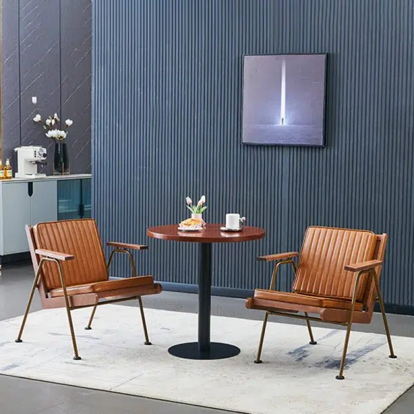 Contemporary Luxury Square Faux Leather Metal Legs Accent Chair Backrest Armrest For Living Room - Image 19