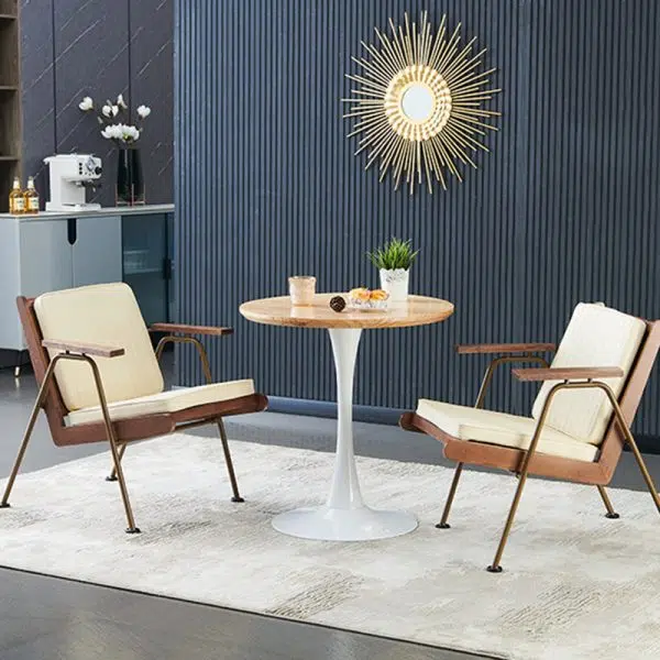 Contemporary Luxury Square Faux Leather Metal Legs Accent Chair Backrest Armrest For Living Room - Image 21