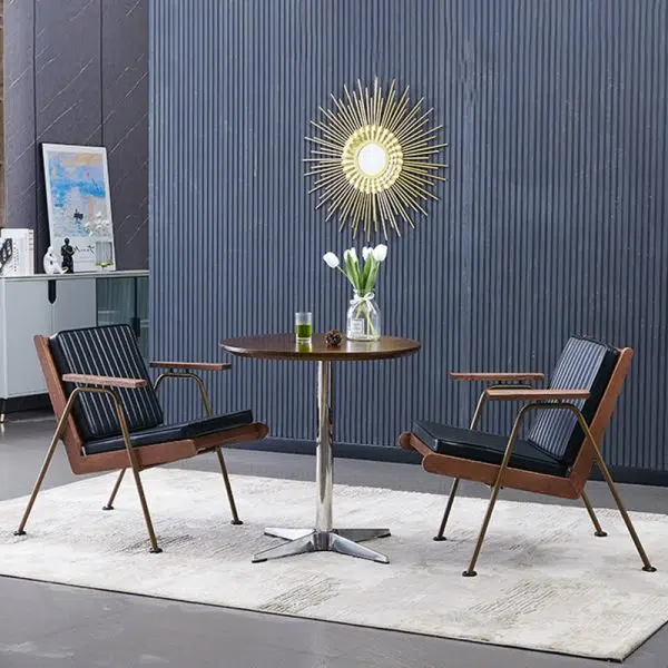 Contemporary Luxury Square Faux Leather Metal Legs Accent Chair Backrest Armrest For Living Room - Image 22