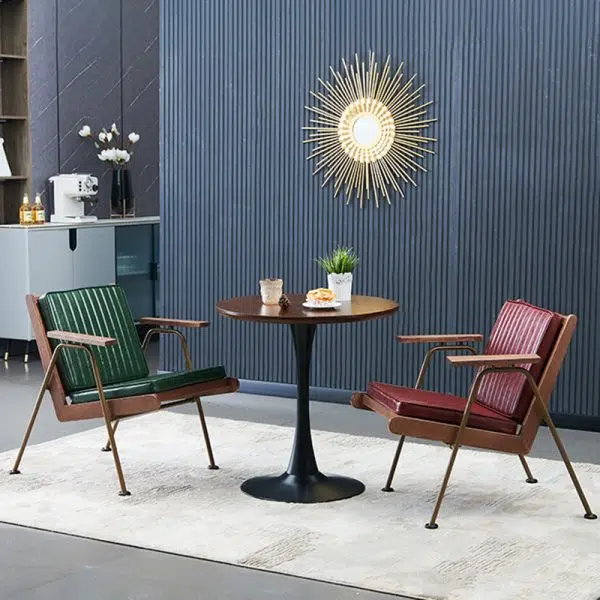 Contemporary Luxury Square Faux Leather Metal Legs Accent Chair Backrest Armrest For Living Room - Image 23