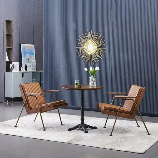 Contemporary Luxury Square Faux Leather Metal Legs Accent Chair Backrest Armrest For Living Room - Image 24