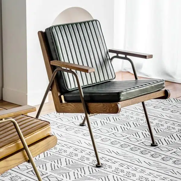 Contemporary Luxury Square Faux Leather Metal Legs Accent Chair Backrest Armrest For Living Room - Image 3