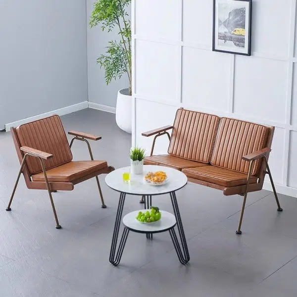 Contemporary Luxury Square Faux Leather Metal Legs Accent Chair Backrest Armrest For Living Room - Image 25